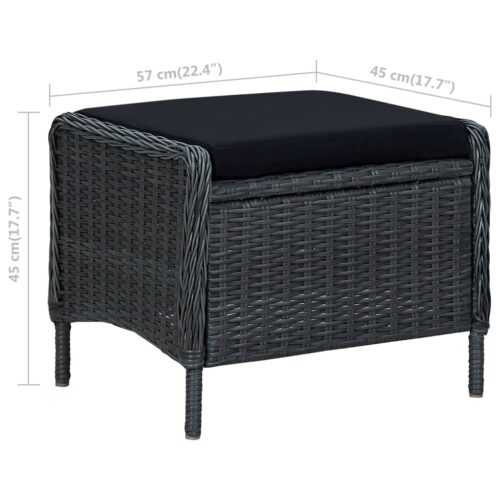 3-Piece Garden Lounge Set with Cushions Poly Rattan Wicker Outdoor Patio Furniture Dark Grey - Image 11