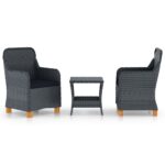 3-Piece Garden Lounge Set with Cushions Poly Rattan Wicker Outdoor Patio Furniture Dark Grey