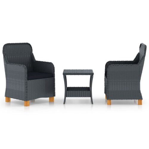 3-Piece Garden Lounge Set with Cushions Poly Rattan Wicker Outdoor Patio Furniture Dark Grey