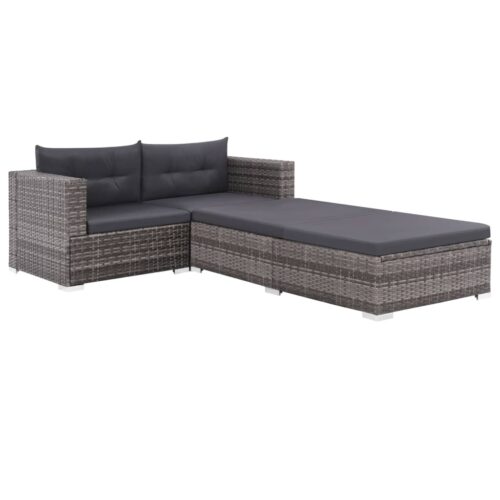 3-Piece Garden Lounge Set with Cushions Poly Rattan Wicker Outdoor Patio Furniture Grey