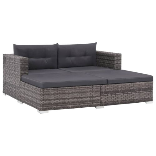 3-Piece Garden Lounge Set with Cushions Poly Rattan Wicker Outdoor Patio Furniture Grey - Image 2
