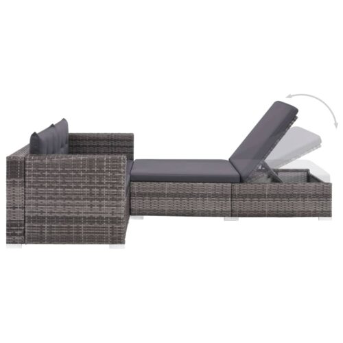 3-Piece Garden Lounge Set with Cushions Poly Rattan Wicker Outdoor Patio Furniture Grey - Image 3