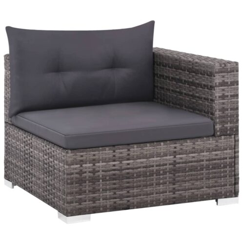 3-Piece Garden Lounge Set with Cushions Poly Rattan Wicker Outdoor Patio Furniture Grey - Image 4