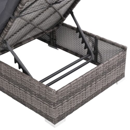3-Piece Garden Lounge Set with Cushions Poly Rattan Wicker Outdoor Patio Furniture Grey - Image 5