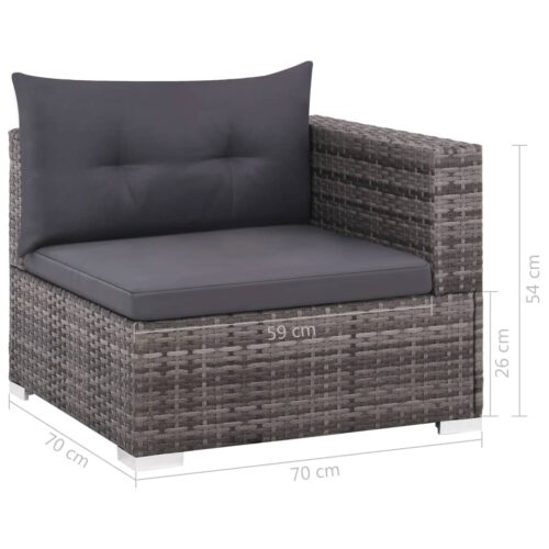 3-Piece Garden Lounge Set with Cushions Poly Rattan Wicker Outdoor Patio Furniture Grey - Image 6