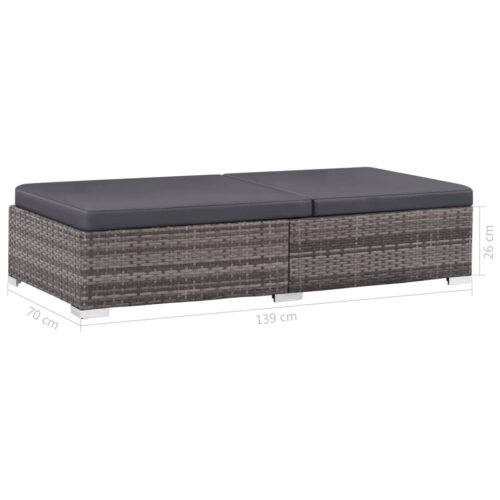 3-Piece Garden Lounge Set with Cushions Poly Rattan Wicker Outdoor Patio Furniture Grey - Image 7