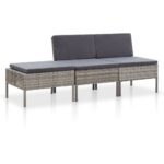 3-Piece Garden Lounge Set with Cushions Poly Rattan Wicker Outdoor Patio Furniture Grey