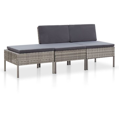 3-Piece Garden Lounge Set with Cushions Poly Rattan Wicker Outdoor Patio Furniture Grey