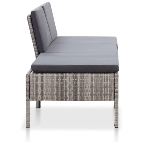 3-Piece Garden Lounge Set with Cushions Poly Rattan Wicker Outdoor Patio Furniture Grey - Image 4