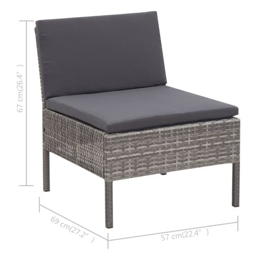 3-Piece Garden Lounge Set with Cushions Poly Rattan Wicker Outdoor Patio Furniture Grey - Image 11