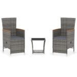 3-Piece Garden Lounge Set with Cushions Poly Rattan Wicker Outdoor Patio Furniture Grey