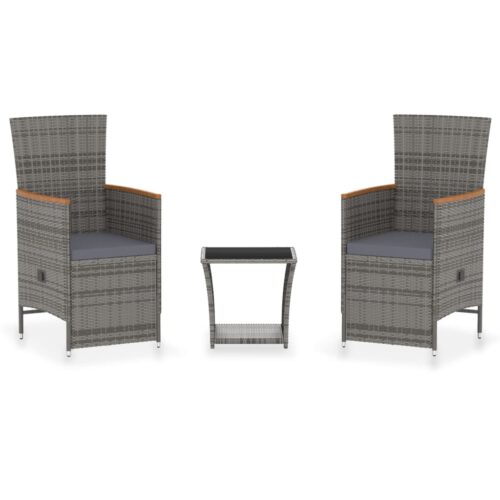 3-Piece Garden Lounge Set with Cushions Poly Rattan Wicker Outdoor Patio Furniture Grey
