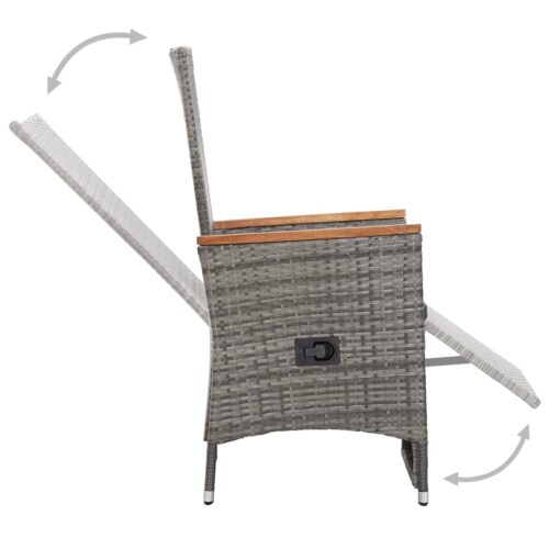 3-Piece Garden Lounge Set with Cushions Poly Rattan Wicker Outdoor Patio Furniture Grey - Image 7