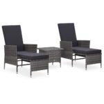 3-Piece Garden Lounge Set with Cushions Poly Rattan Wicker Outdoor Patio Furniture Grey