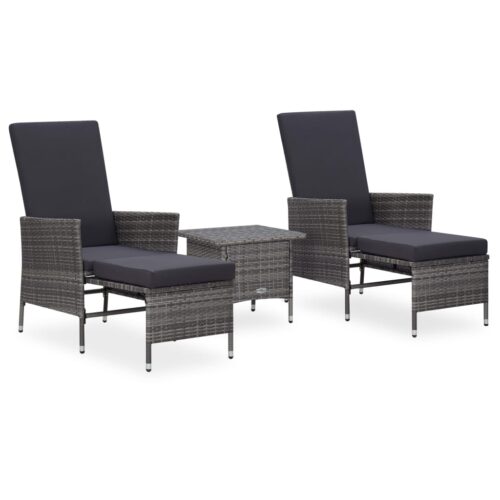 3-Piece Garden Lounge Set with Cushions Poly Rattan Wicker Outdoor Patio Furniture Grey