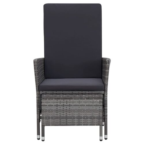 3-Piece Garden Lounge Set with Cushions Poly Rattan Wicker Outdoor Patio Furniture Grey - Image 4