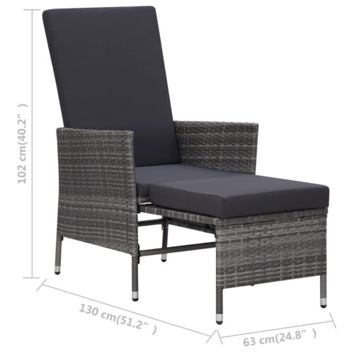 3-Piece Garden Lounge Set with Cushions Poly Rattan Wicker Outdoor Patio Furniture Grey - Image 11