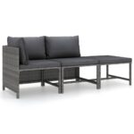 3-Piece Garden Lounge Set with Cushions Poly Rattan Wicker Outdoor Patio Furniture Grey