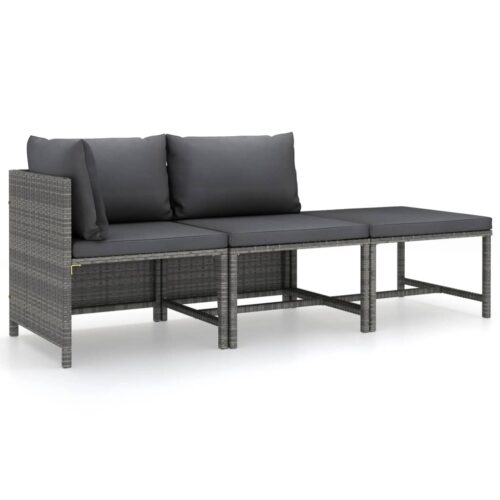 3-Piece Garden Lounge Set with Cushions Poly Rattan Wicker Outdoor Patio Furniture Grey