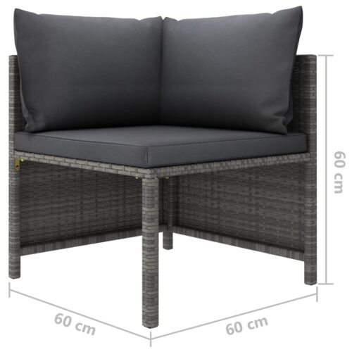 3-Piece Garden Lounge Set with Cushions Poly Rattan Wicker Outdoor Patio Furniture Grey - Image 10