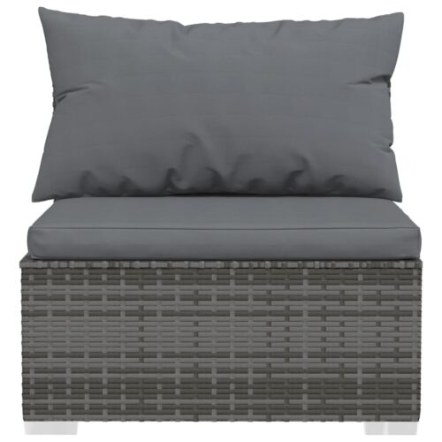 3-Piece Garden Lounge Set with Cushions Poly Rattan Wicker Outdoor Patio Furniture Grey - Image 4