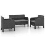 3-Piece Garden Lounge Set with Cushions PP Rattan Anthracite