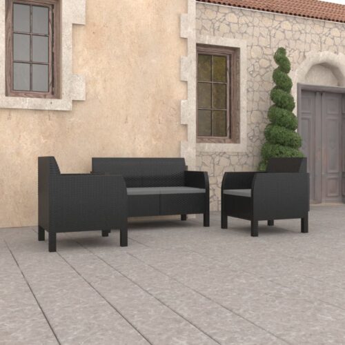 3-Piece Garden Lounge Set with Cushions PP Rattan Anthracite - Image 2