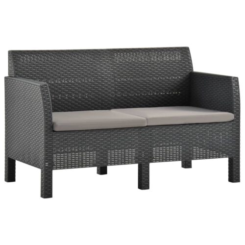 3-Piece Garden Lounge Set with Cushions PP Rattan Anthracite - Image 3