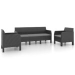 3-Piece Garden Lounge Set with Cushions PP Rattan Anthracite