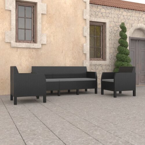 3-Piece Garden Lounge Set with Cushions PP Rattan Anthracite - Image 2