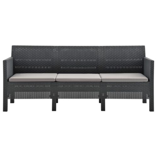 3-Piece Garden Lounge Set with Cushions PP Rattan Anthracite - Image 4