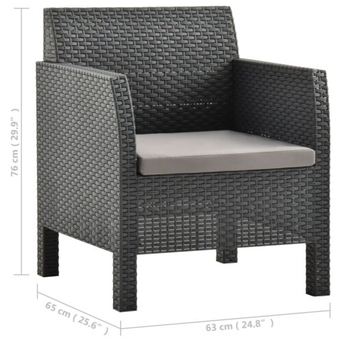 3-Piece Garden Lounge Set with Cushions PP Rattan Anthracite - Image 10