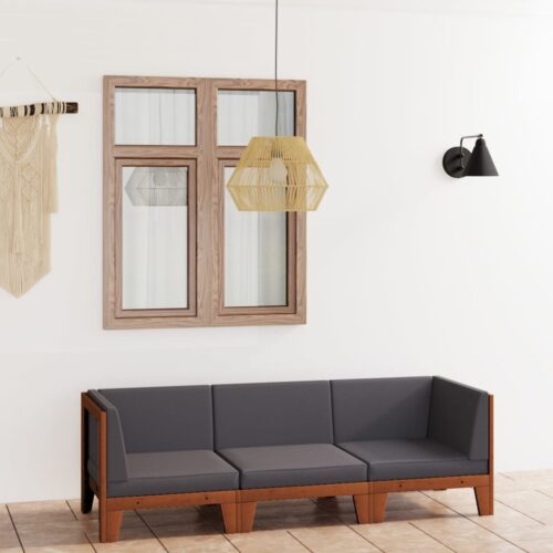 3-Piece Garden Lounge Set with Cushions Acacia Wood Timber Outdoor Patio Furniture - Image 2