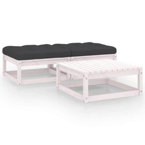 3-Piece Garden Lounge Set with Cushions Pine Wood Outdoor Patio Furniture
