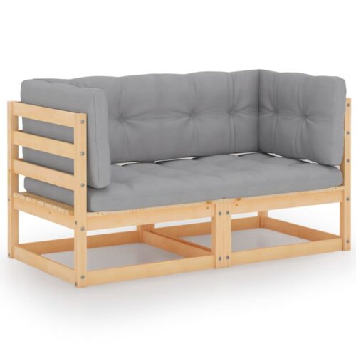 3-Piece Garden Lounge Set with Cushions Pine Wood Outdoor Patio Furniture - Image 4