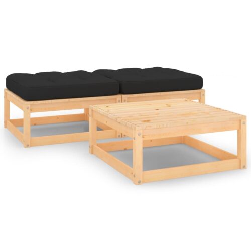 3-Piece Garden Lounge Set with Cushions Pine Wood Outdoor Patio Furniture