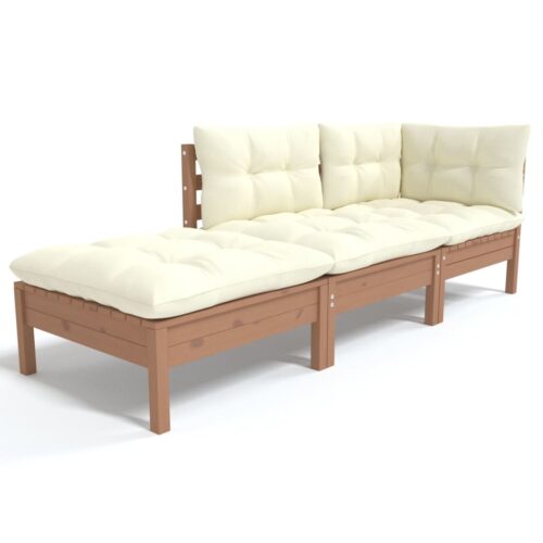 3-Piece Garden Lounge Set with Cushions Wood Timber Outdoor Patio Furniture Pine