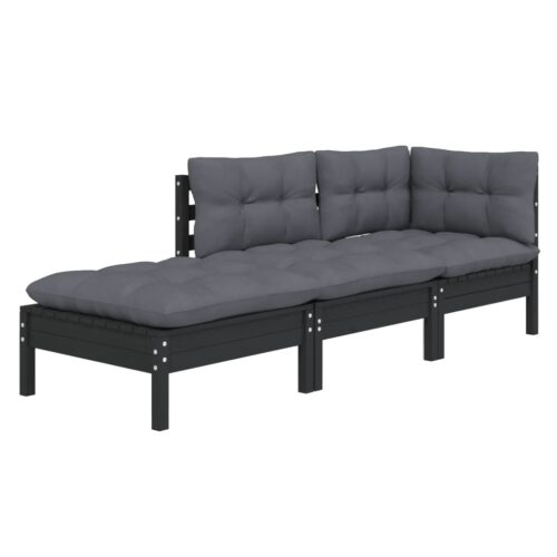 3-Piece Garden Lounge Set with Cushions Wood Timber Outdoor Patio Furniture Pine - Image 3