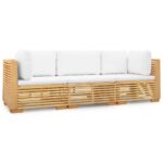 3-Piece Garden Lounge Set with Cushions Wood Timber Outdoor Patio Furniture Teak
