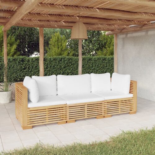 3-Piece Garden Lounge Set with Cushions Wood Timber Outdoor Patio Furniture Teak - Image 2