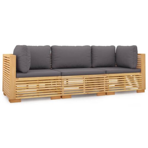 3-Piece Garden Lounge Set with Cushions Wood Timber Outdoor Patio Furniture Teak
