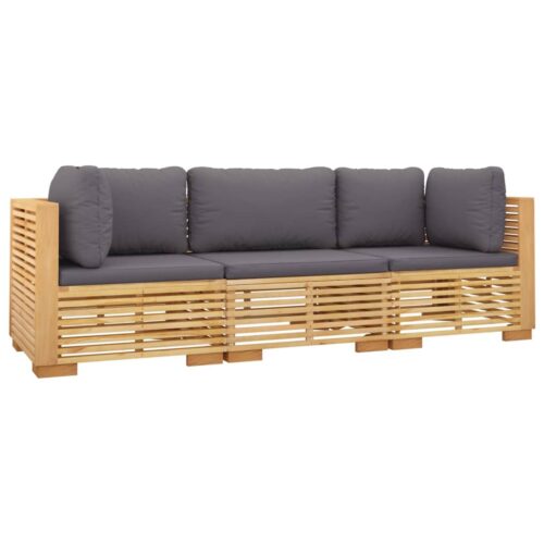 3-Piece Garden Lounge Set with Cushions Wood Timber Outdoor Patio Furniture Teak - Image 3