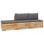 3-Piece Garden Lounge Set with Cushions Wood Timber Outdoor Patio Furniture Teak