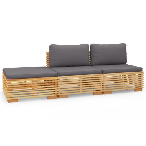 3-Piece Garden Lounge Set with Cushions Wood Timber Outdoor Patio Furniture Teak