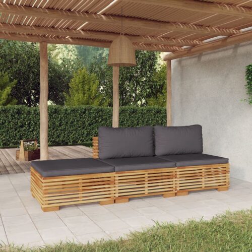 3-Piece Garden Lounge Set with Cushions Wood Timber Outdoor Patio Furniture Teak - Image 2