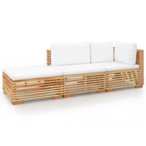 3-Piece Garden Lounge Set with Cushions Wood Timber Outdoor Patio Furniture Teak
