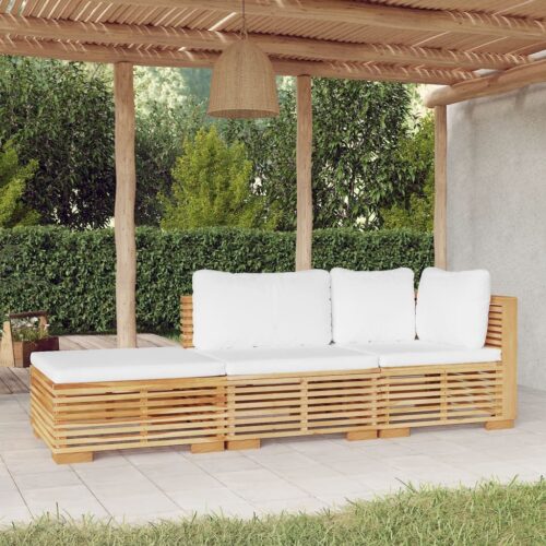 3-Piece Garden Lounge Set with Cushions Wood Timber Outdoor Patio Furniture Teak - Image 2