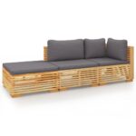 3-Piece Garden Lounge Set with Cushions Wood Timber Outdoor Patio Furniture Teak