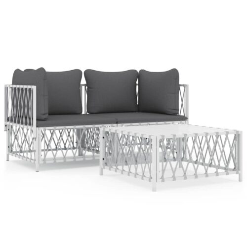 3-Piece Outdoor Sofa Set with Cushions Garden Patio Lounge Chair Setting White