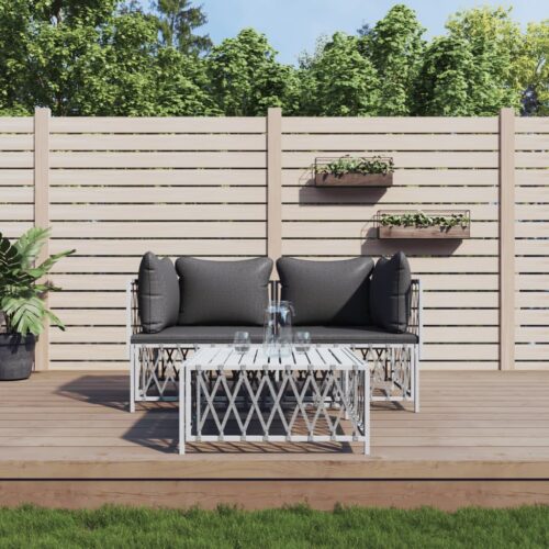 3-Piece Outdoor Sofa Set with Cushions Garden Patio Lounge Chair Setting White - Image 2